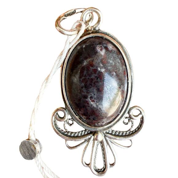 Vintage Rare USSR Sterling Silver Pendant W Heliotrope Bloodstone Gray Base NWOT - Picture 1 of 11